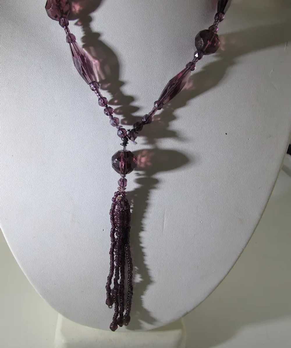 Purple Crystal Flapper Bead Necklace with Four Dr… - image 3