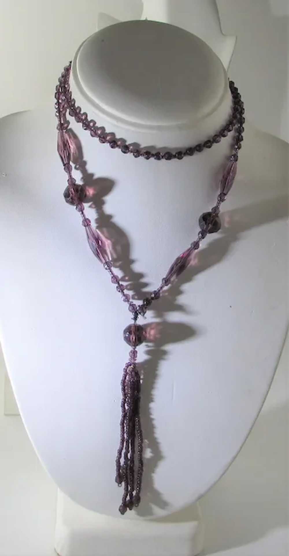 Purple Crystal Flapper Bead Necklace with Four Dr… - image 4