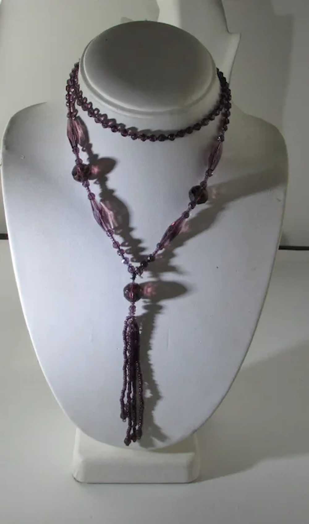 Purple Crystal Flapper Bead Necklace with Four Dr… - image 6