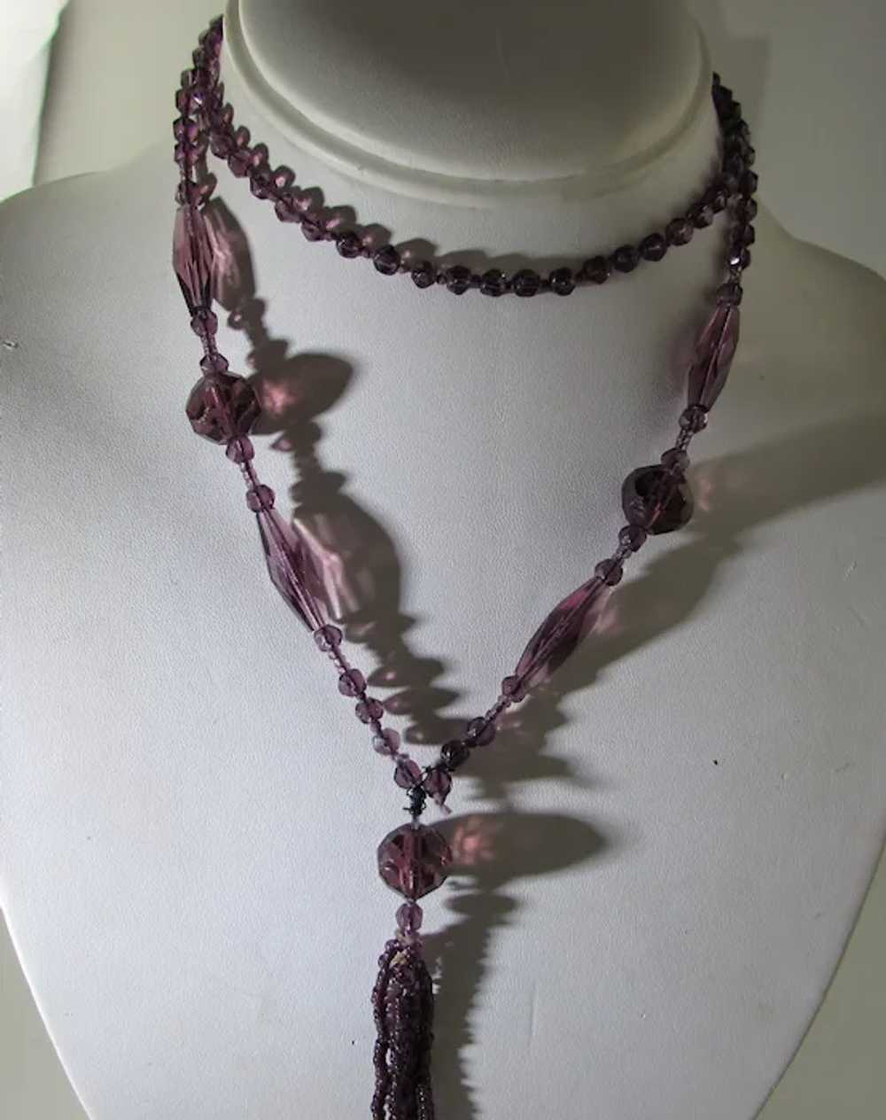 Purple Crystal Flapper Bead Necklace with Four Dr… - image 7