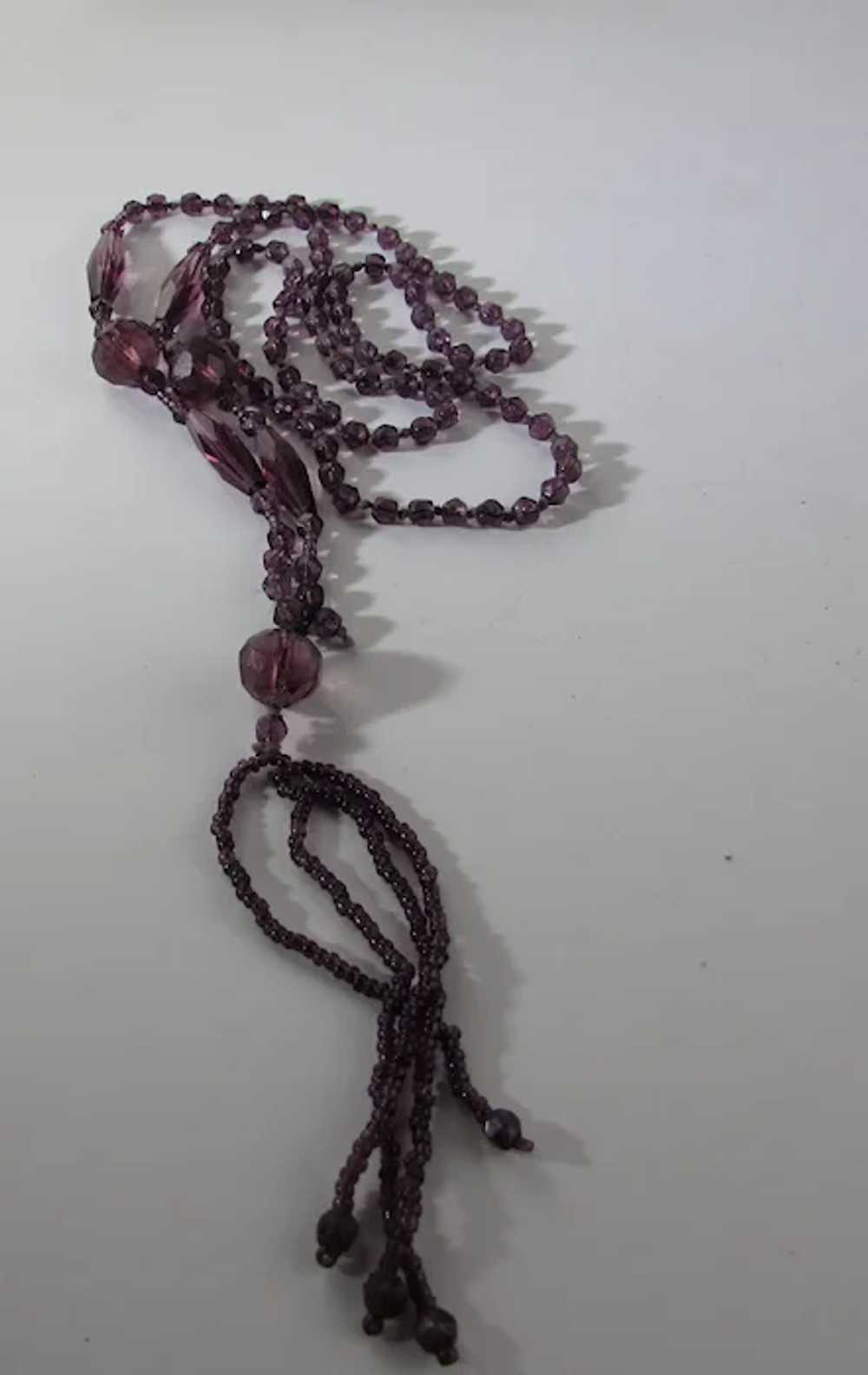 Purple Crystal Flapper Bead Necklace with Four Dr… - image 9