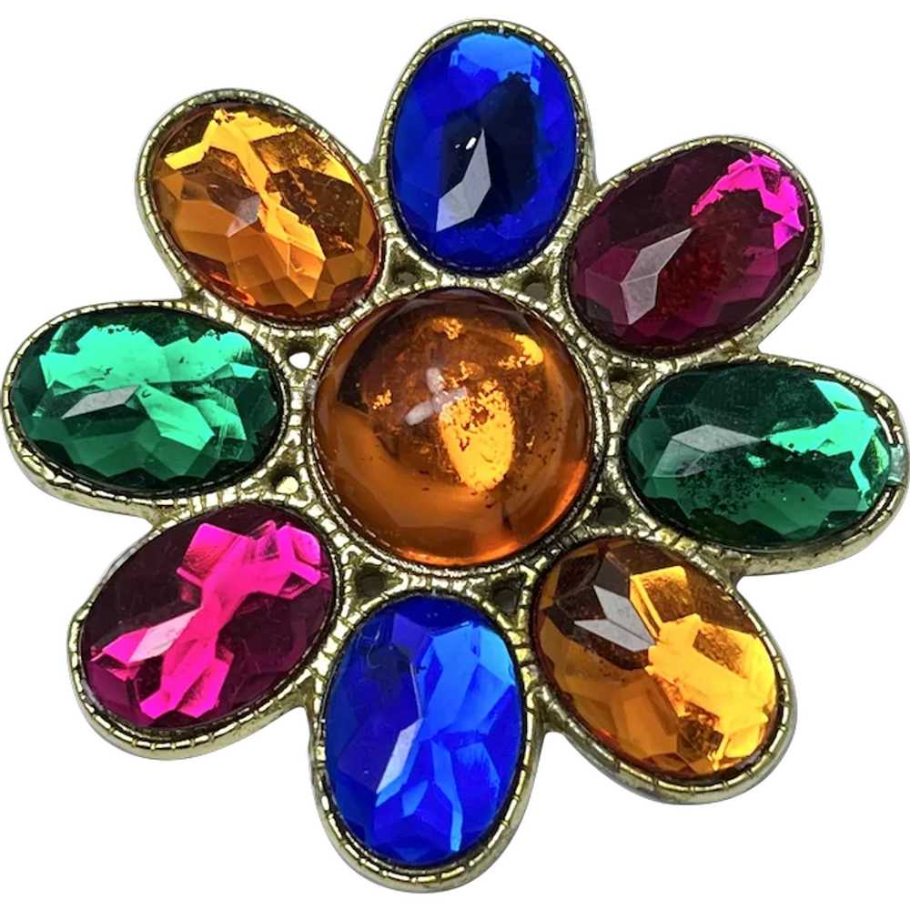 Vintage Jeweled Flower Brooch Pin - image 1