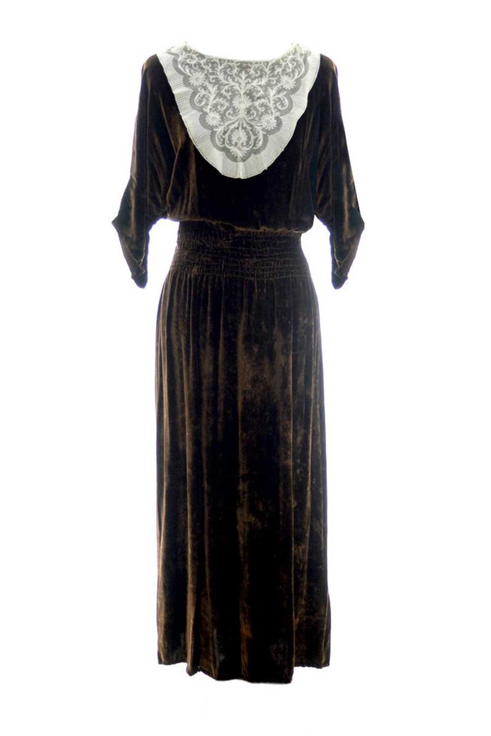 1920's Vintage Brown Velvet And Lace Dress - Gem