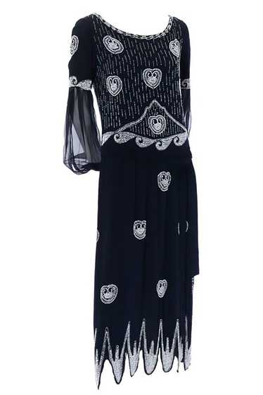1920s Beaded Black Vintage Dress W/ Handkerchief … - image 1