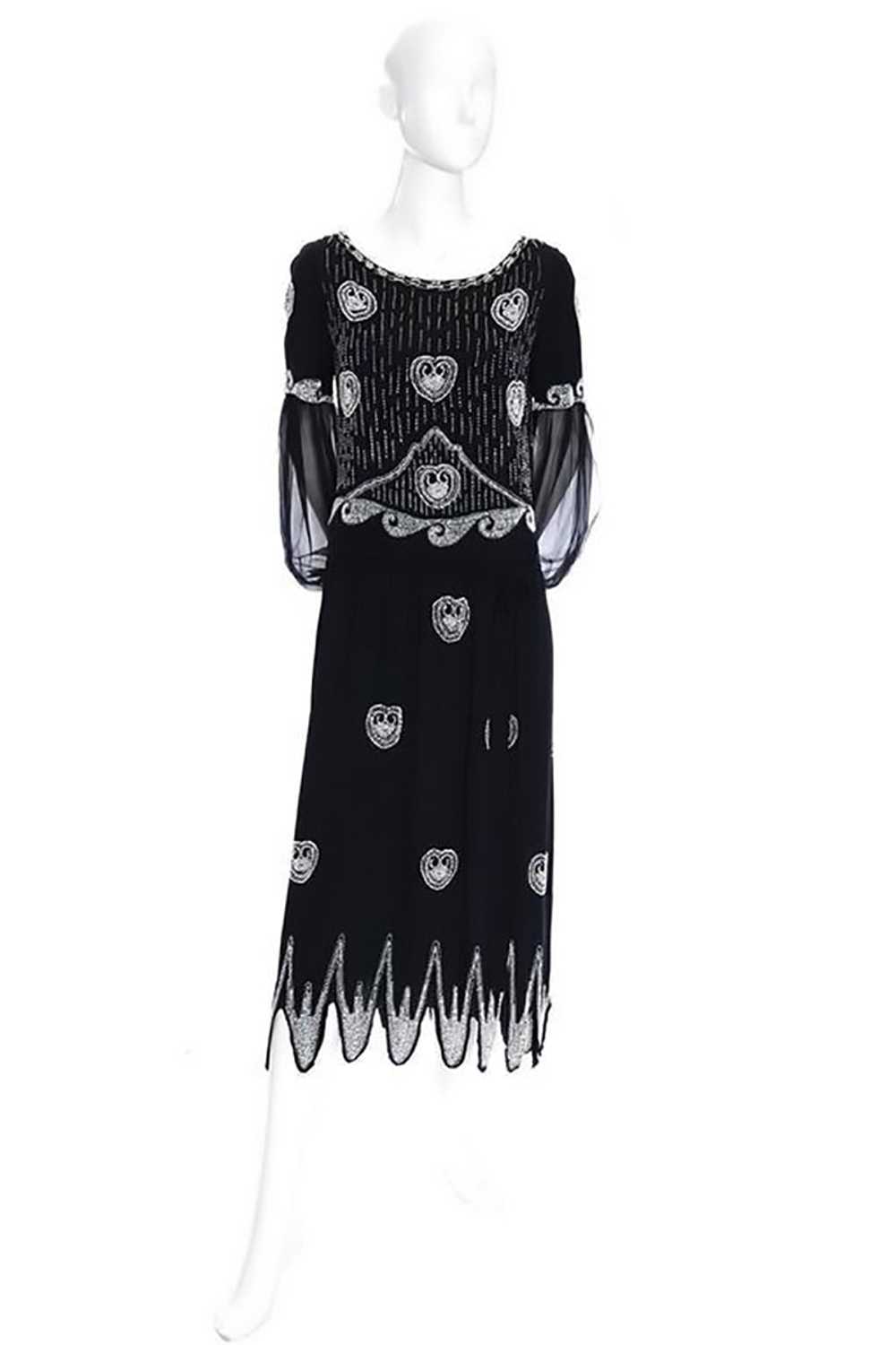 1920s Beaded Black Vintage Dress W/ Handkerchief … - image 2