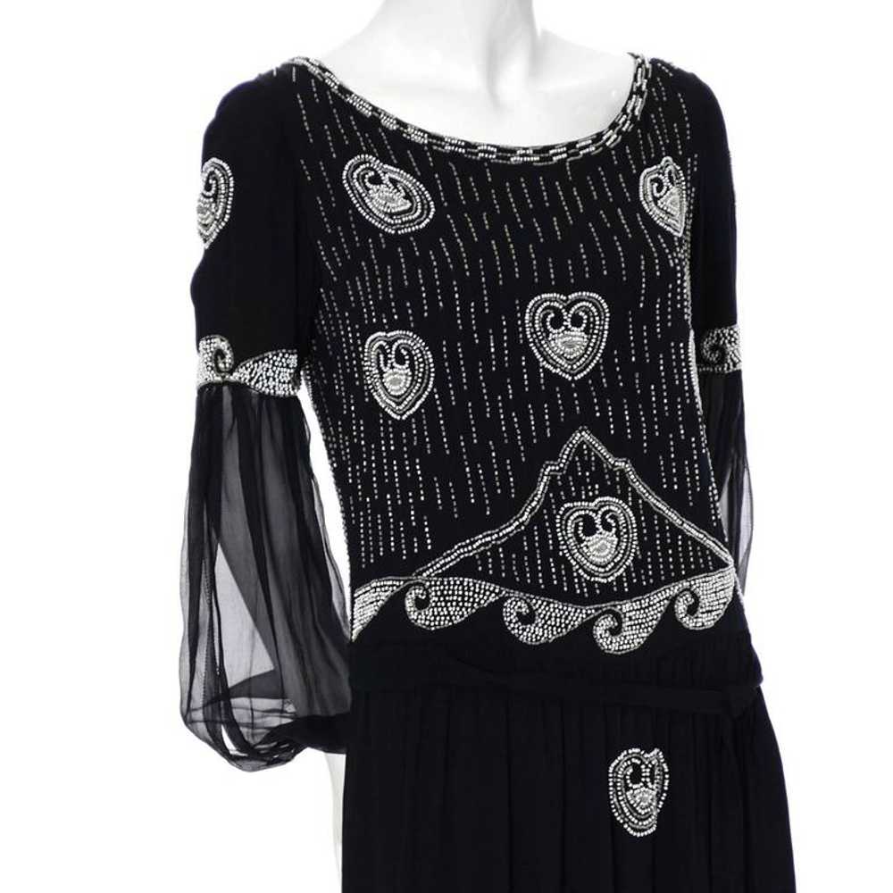 1920s Beaded Black Vintage Dress W/ Handkerchief … - image 7
