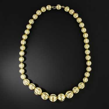 Italian Fluted Gold Bead Necklace - image 1