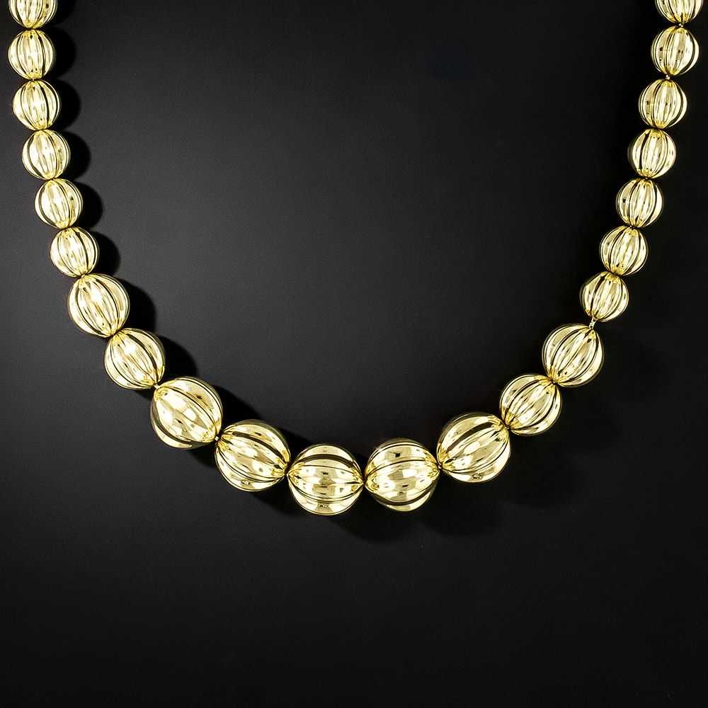 Italian Fluted Gold Bead Necklace - image 2