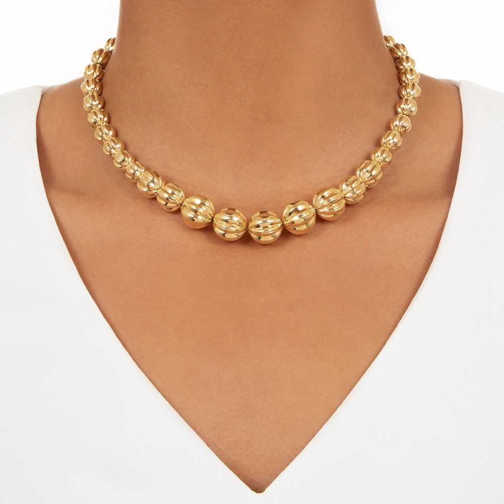 Italian Fluted Gold Bead Necklace - image 3