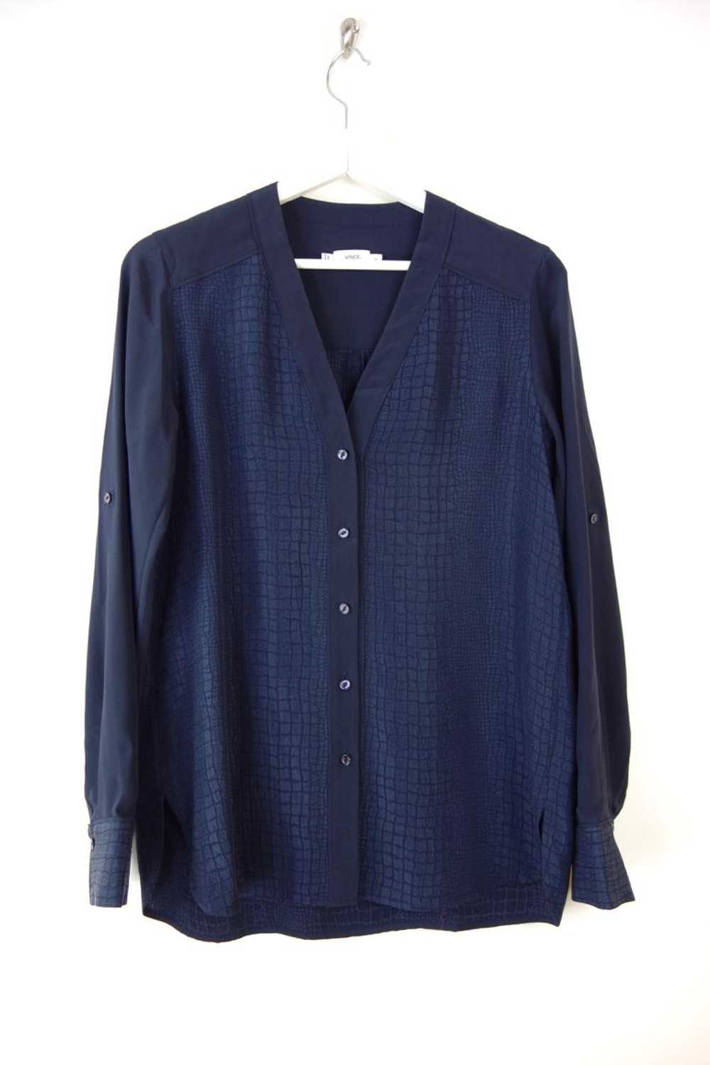 Vince Vince Navy Textured Long Sleeve Blouse - image 2