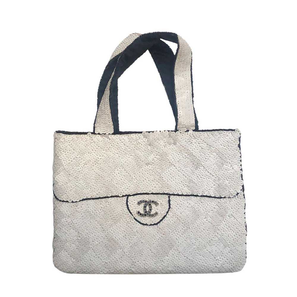 Chanel Chanel White Vintage CC Sequin Tote Bag - image 1
