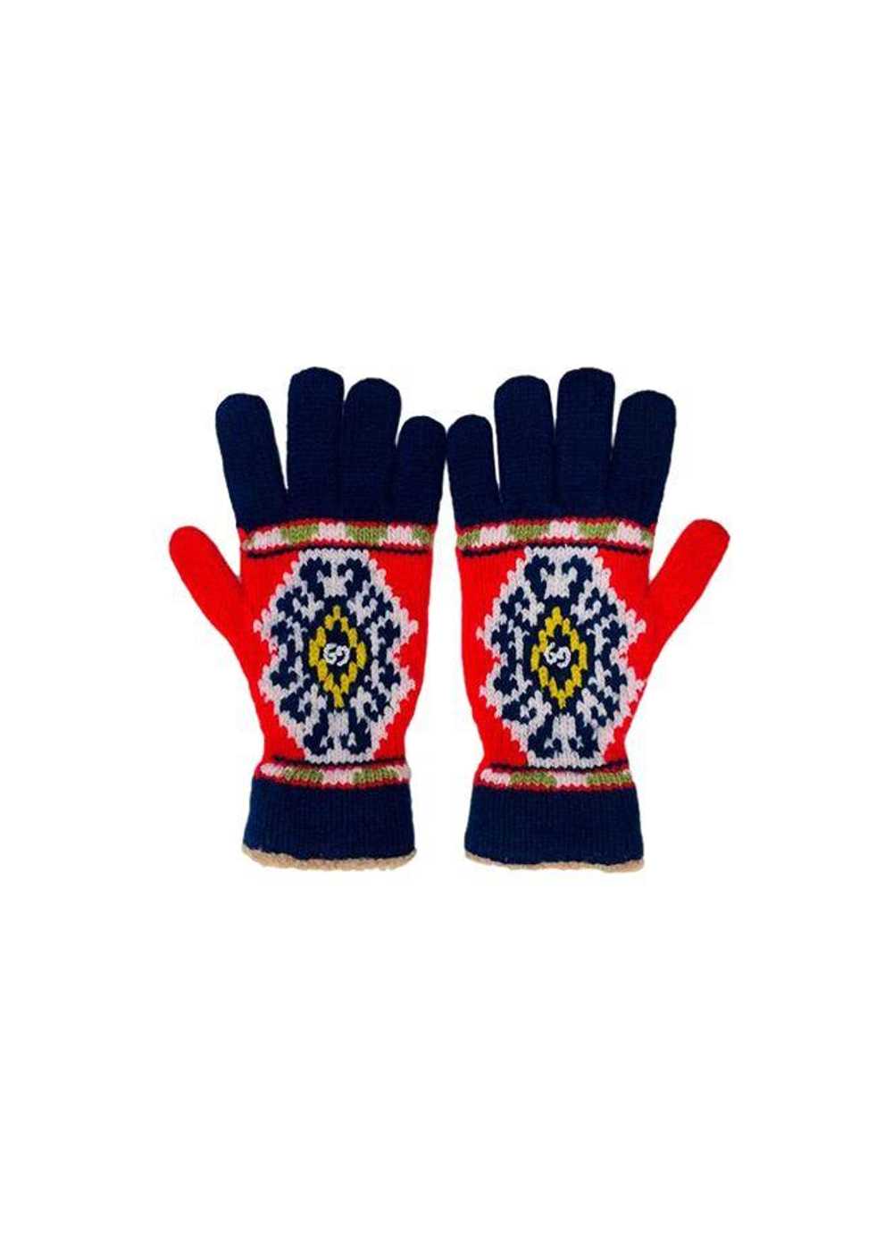 Gucci Gucci Fair Isle GG Knit Red & Blue Gloves -… - image 1