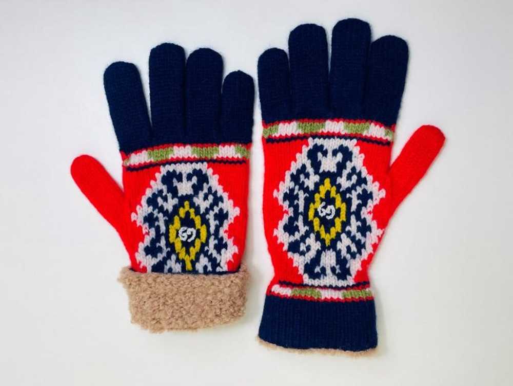 Gucci Gucci Fair Isle GG Knit Red & Blue Gloves -… - image 2