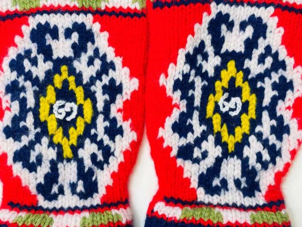 Gucci Gucci Fair Isle GG Knit Red & Blue Gloves -… - image 4