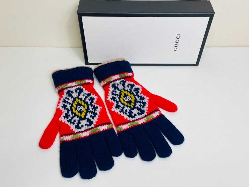 Gucci Gucci Fair Isle GG Knit Red & Blue Gloves -… - image 8