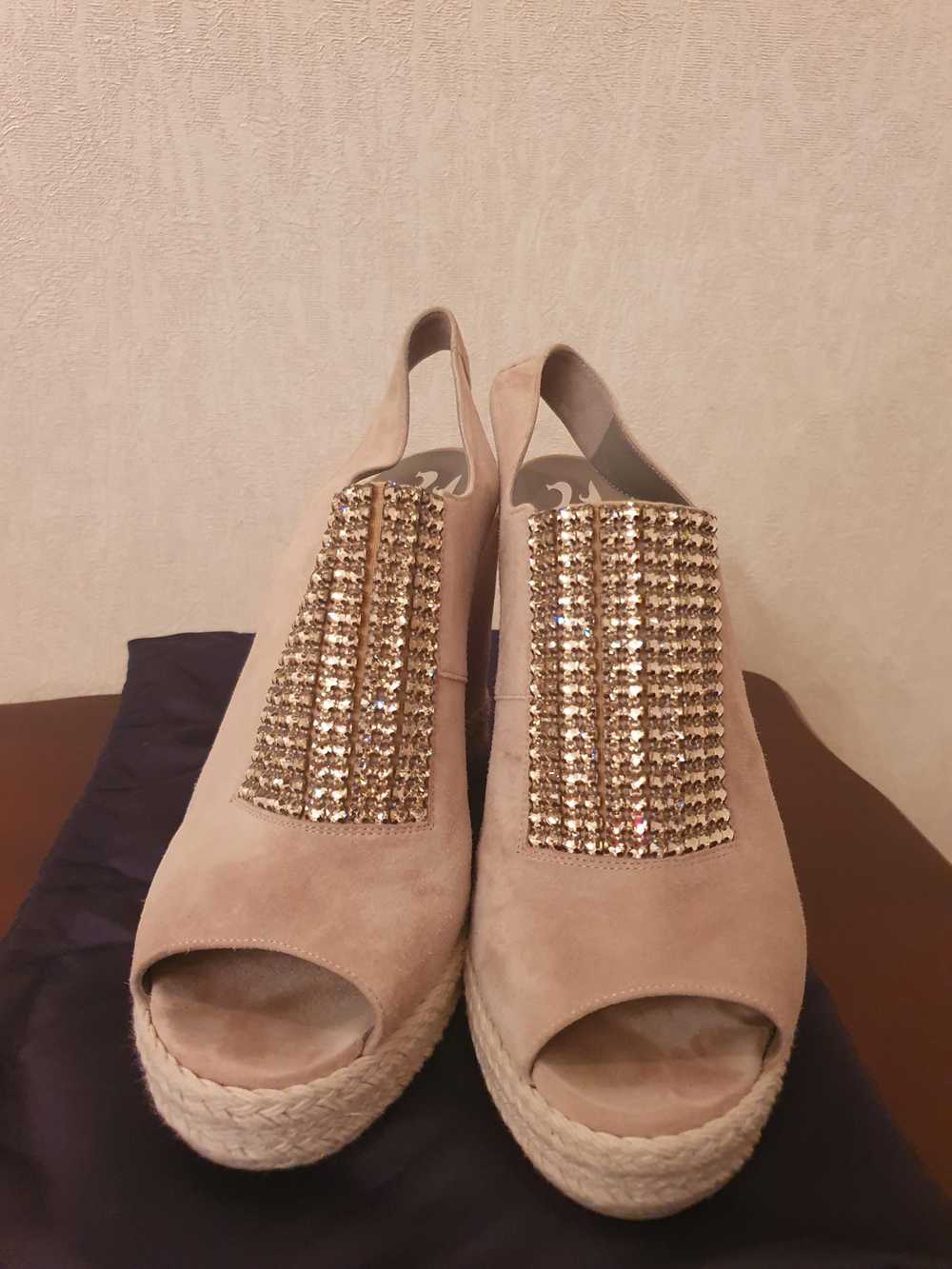 Gina Gina Suede Crystal Embellished Wedge Sandals - image 4