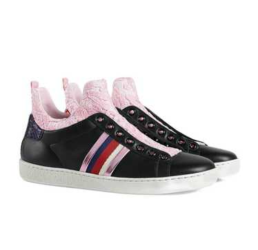Gucci Gucci pink web lace black leather trainers - image 1