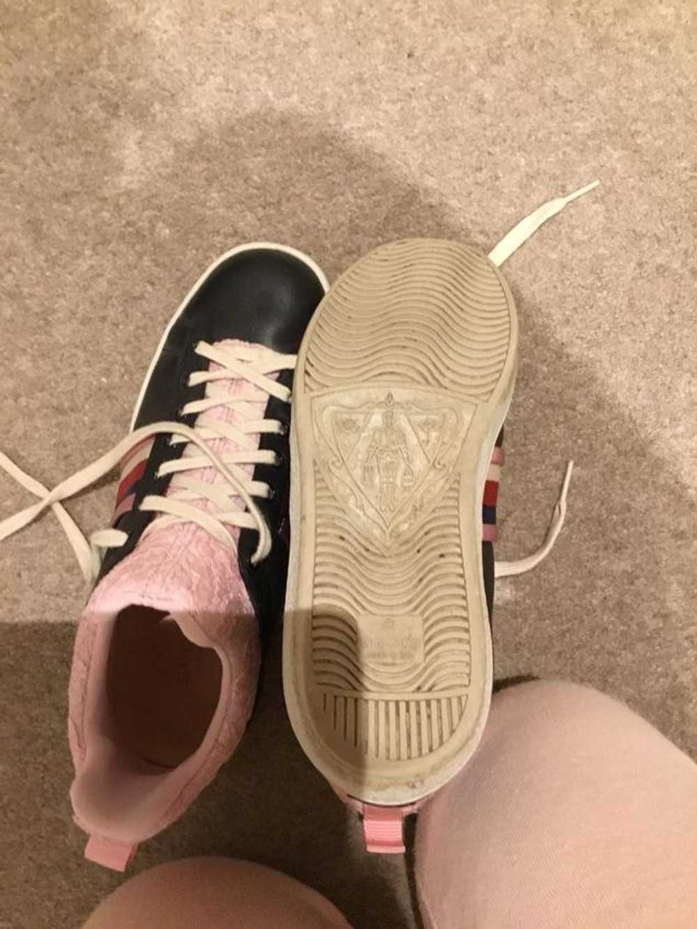 Gucci Gucci pink web lace black leather trainers - image 6