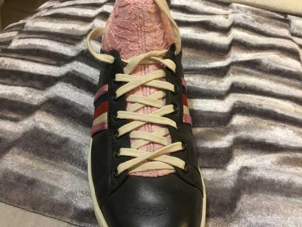 Gucci Gucci pink web lace black leather trainers - image 9