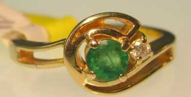 14k Yellow Gold Round Emerald 4 Prong Mount Ring … - image 1