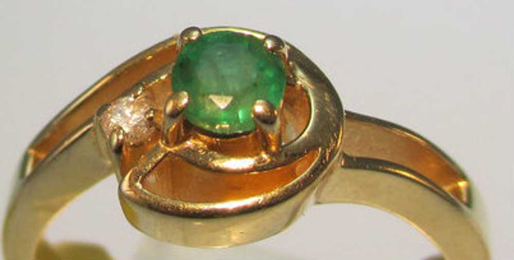 14k Yellow Gold Round Emerald 4 Prong Mount Ring … - image 2