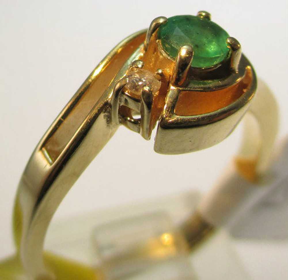 14k Yellow Gold Round Emerald 4 Prong Mount Ring … - image 3