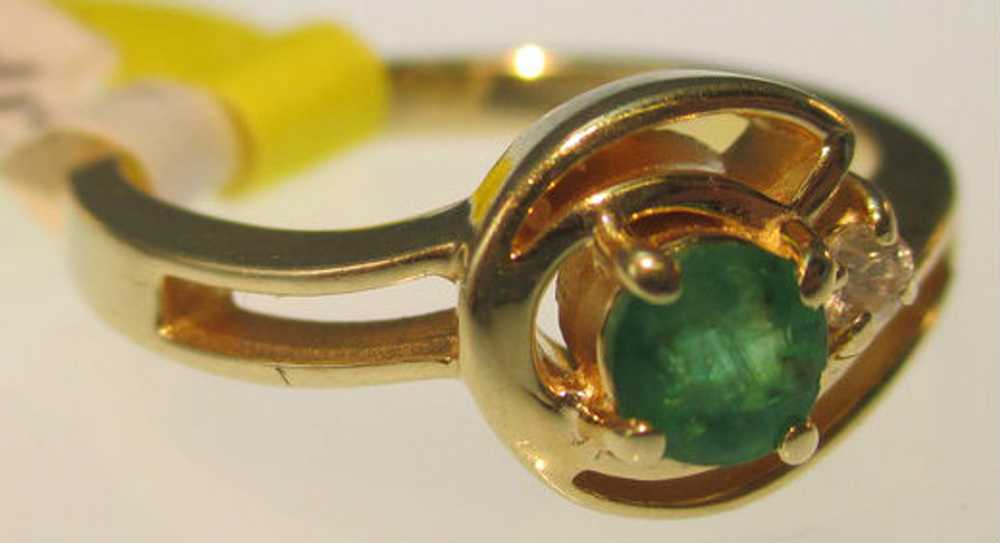 14k Yellow Gold Round Emerald 4 Prong Mount Ring … - image 4