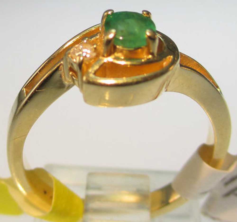 14k Yellow Gold Round Emerald 4 Prong Mount Ring … - image 5