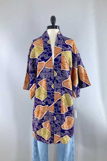 Vintage Purple Shibori Print Kimono Cardigan