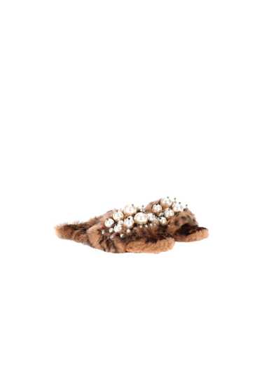 Miu Miu Embellished Faux Fur Slippers