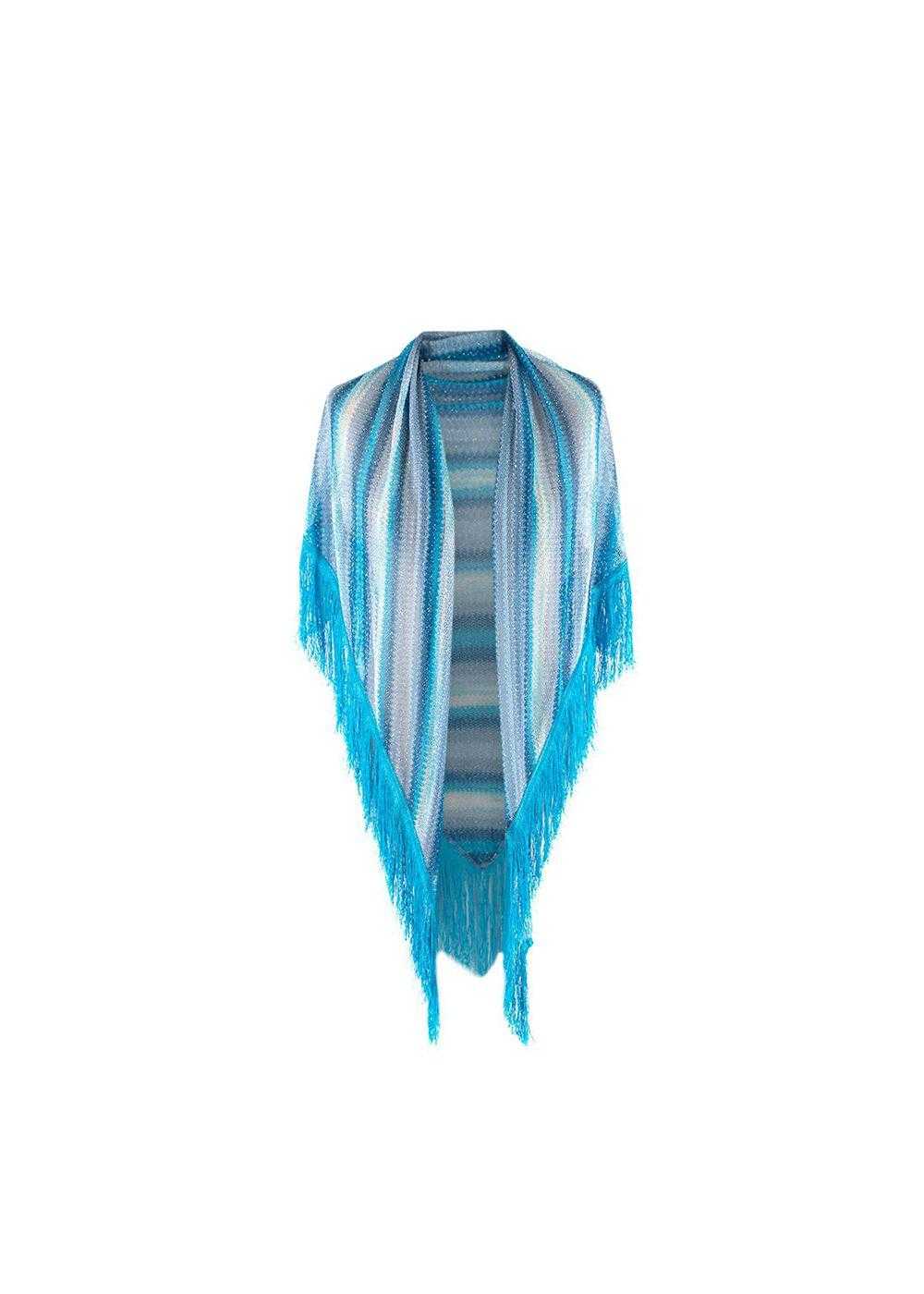 Missoni Blue & Silver Striped Knitted Fringed Par… - image 1