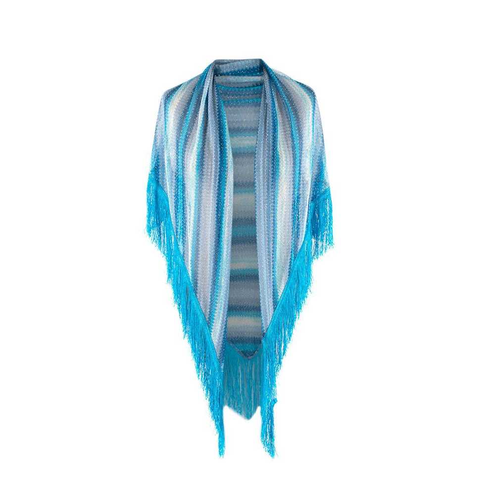 Missoni Blue & Silver Striped Knitted Fringed Par… - image 2