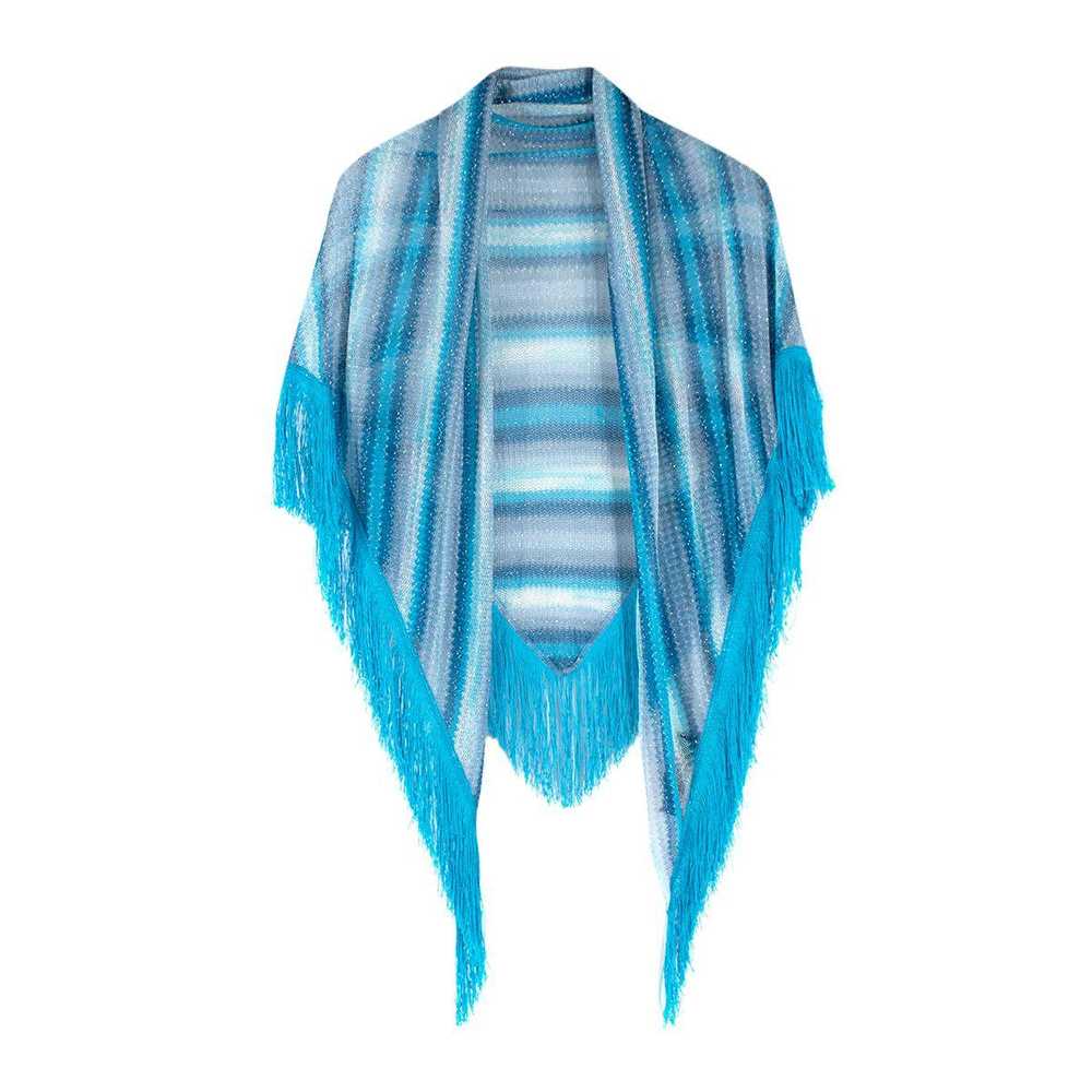 Missoni Blue & Silver Striped Knitted Fringed Par… - image 3