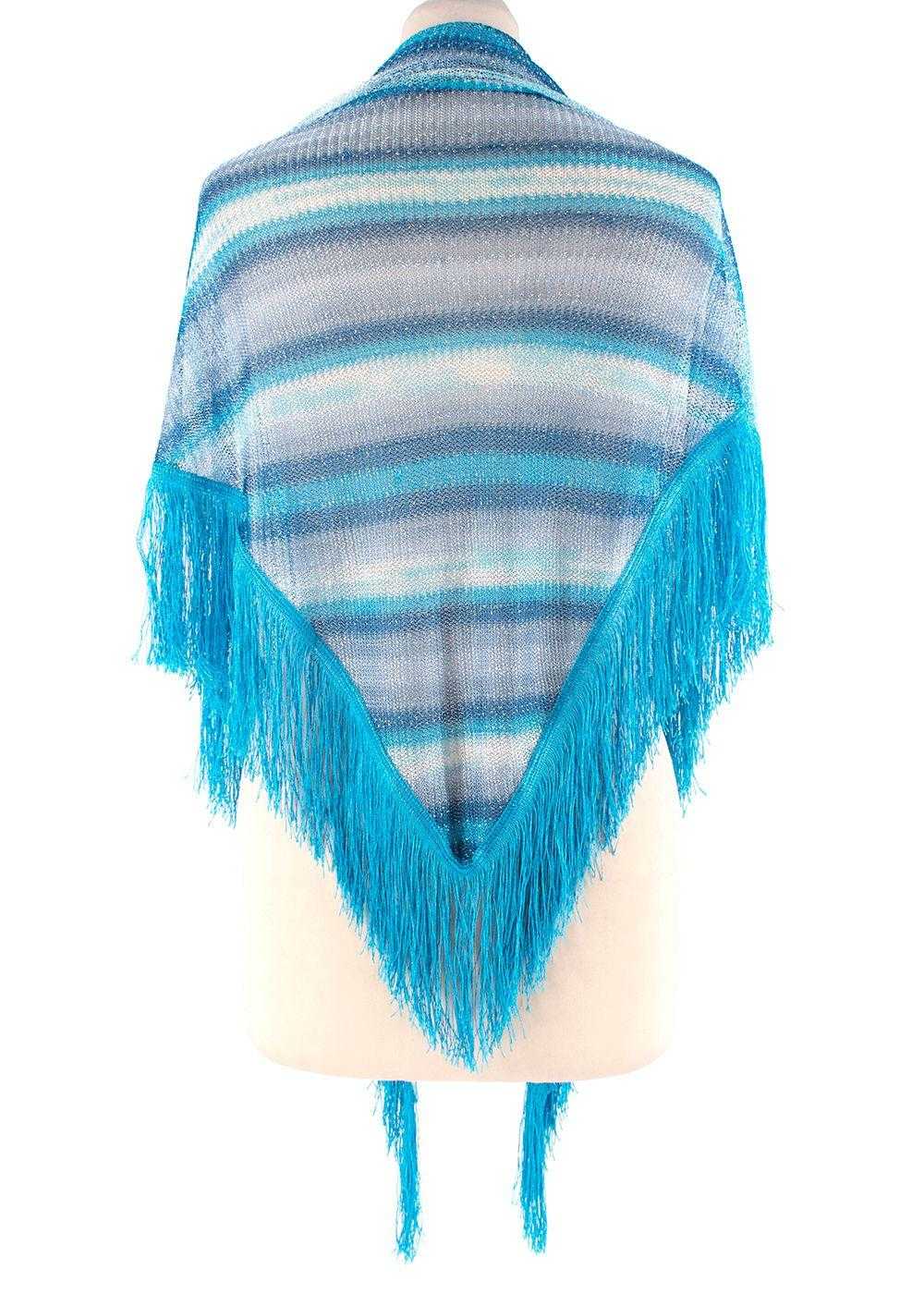 Missoni Blue & Silver Striped Knitted Fringed Par… - image 4