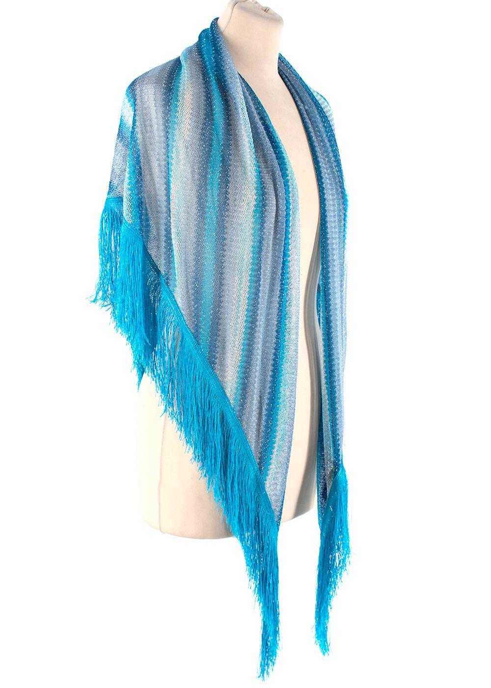 Missoni Blue & Silver Striped Knitted Fringed Par… - image 5