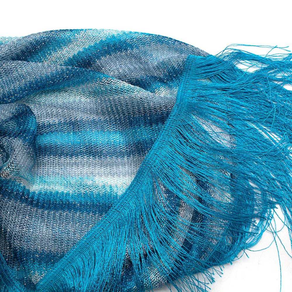 Missoni Blue & Silver Striped Knitted Fringed Par… - image 6