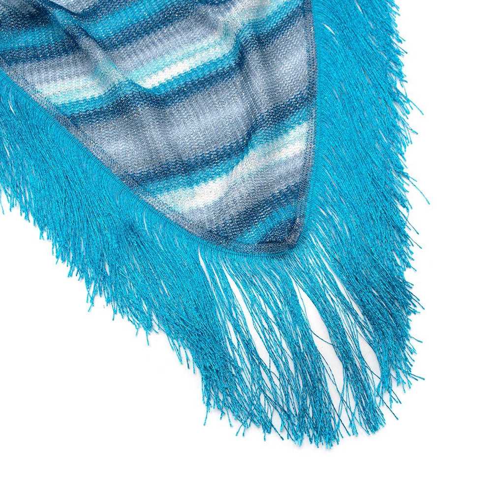 Missoni Blue & Silver Striped Knitted Fringed Par… - image 7