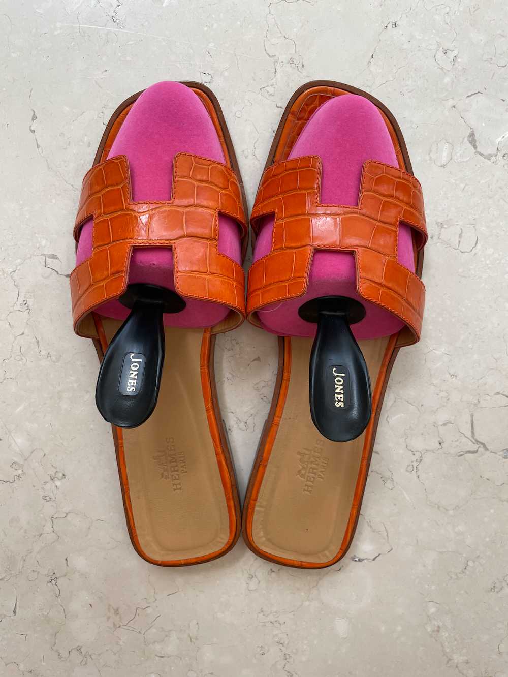 Hermes Orange Crocodile Leather Oran Sandals - image 4