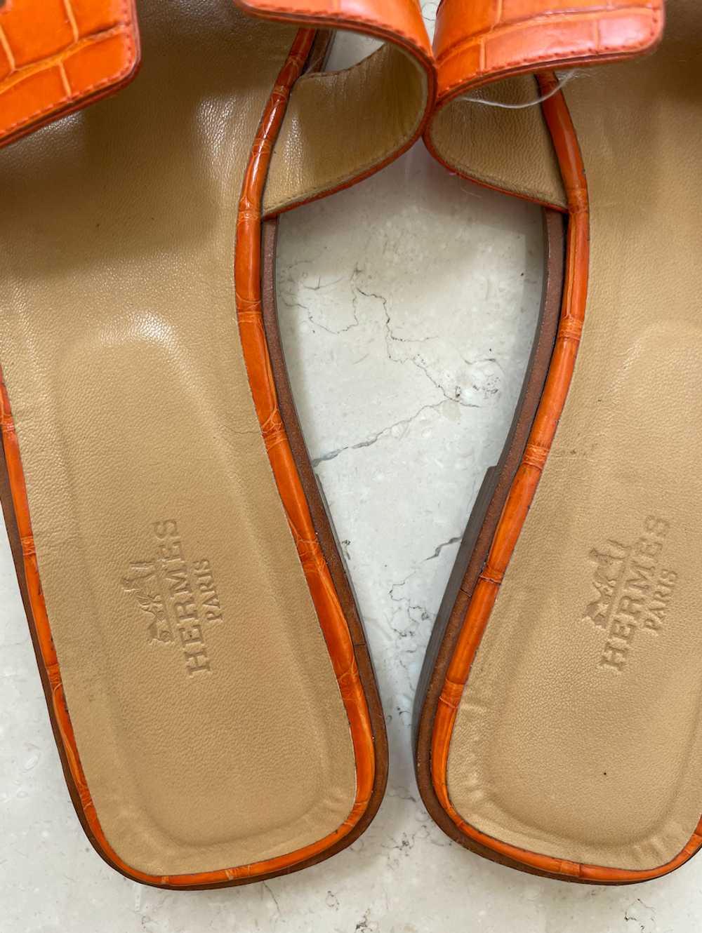 Hermes Orange Crocodile Leather Oran Sandals - image 5