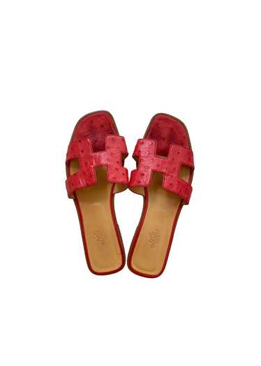 Hermes Red Ostrich Leather Oran Sandals