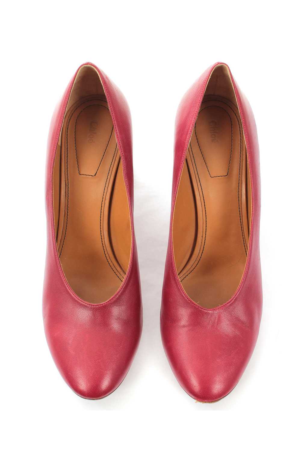 Chloe Red leather wooden block heeled pumps - image 2