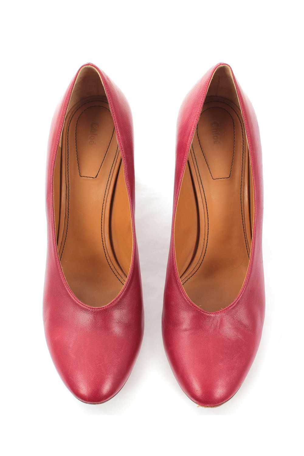 Chloe Red leather wooden block heeled pumps - Gem