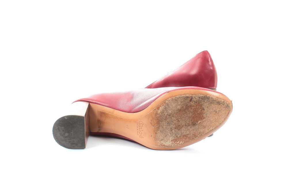 Chloe Red leather wooden block heeled pumps - image 4