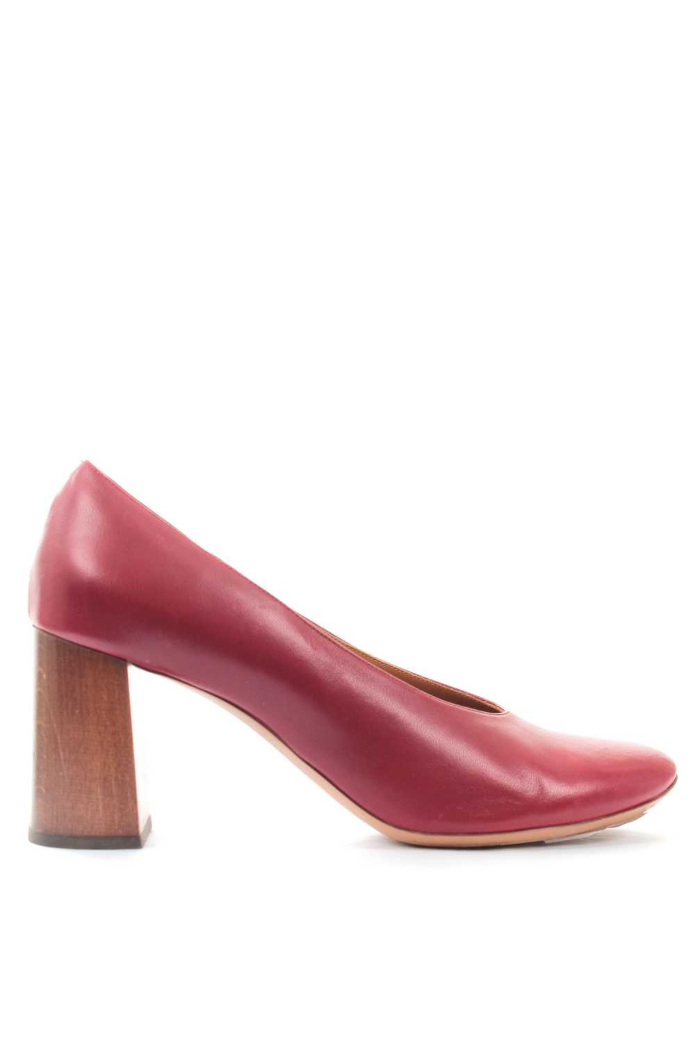 Chloe Red leather wooden block heeled pumps - image 5