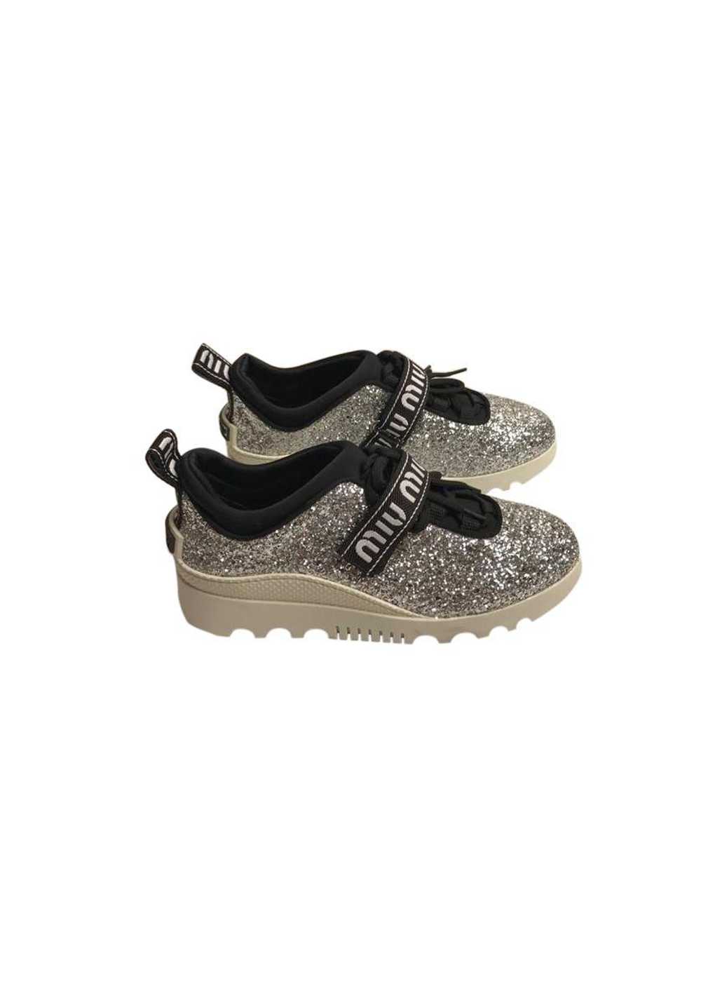 Miu Miu Silver glitter & black mesh trainers - image 1