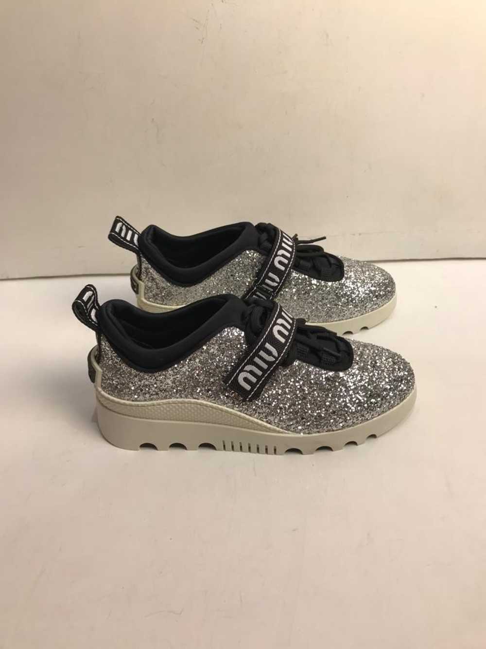 Miu Miu Silver glitter & black mesh trainers - image 2