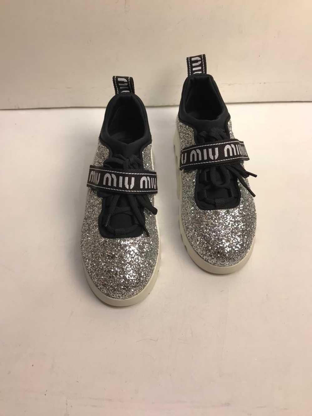 Miu Miu Silver glitter & black mesh trainers - image 3