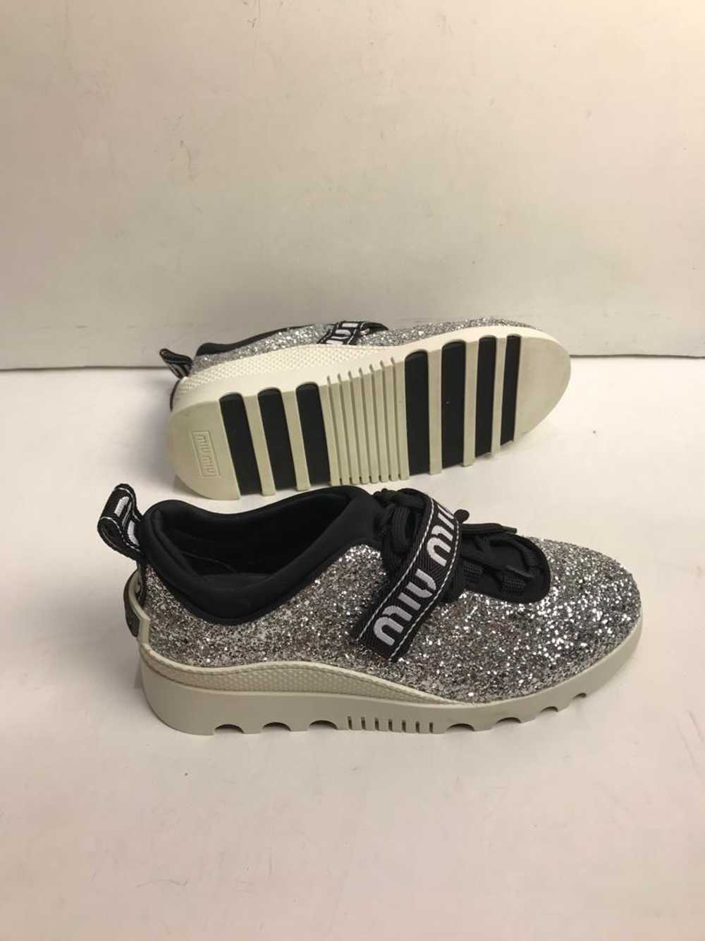 Miu Miu Silver glitter & black mesh trainers - image 5