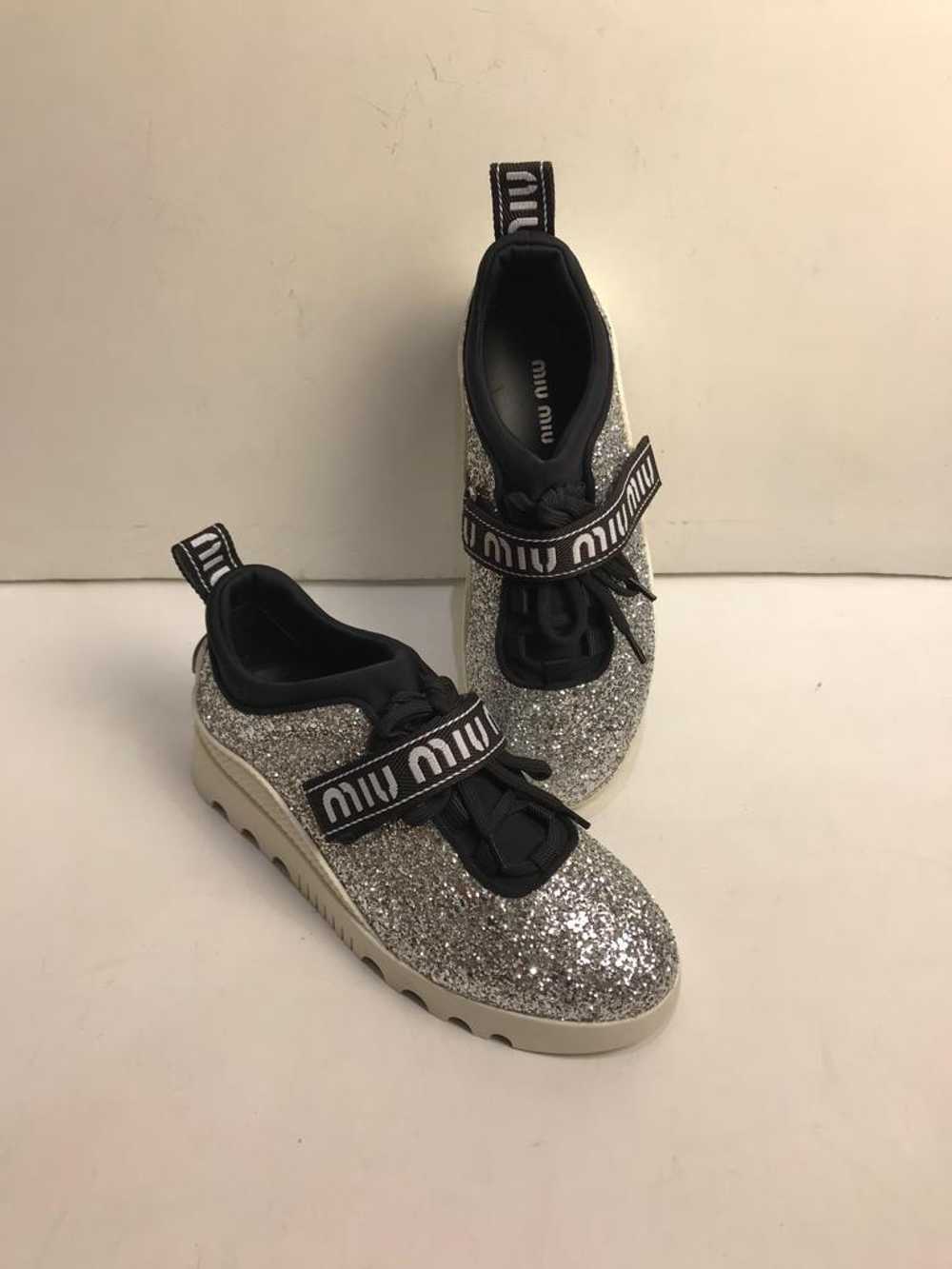 Miu Miu Silver glitter & black mesh trainers - image 6