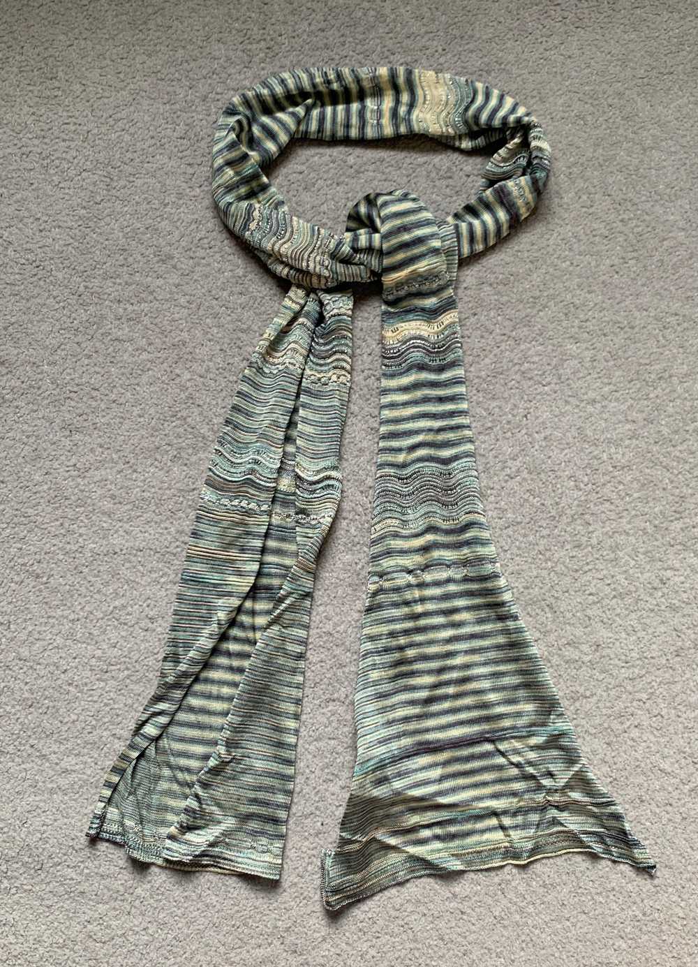 Missoni Blue & Green Zig-Zag Knit Scarf - image 2